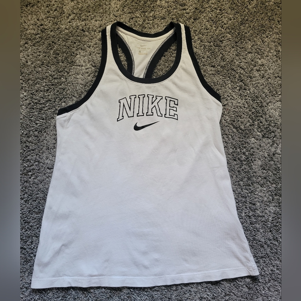 Nike White Racerback Tank with Black Trim and Logo Size Small